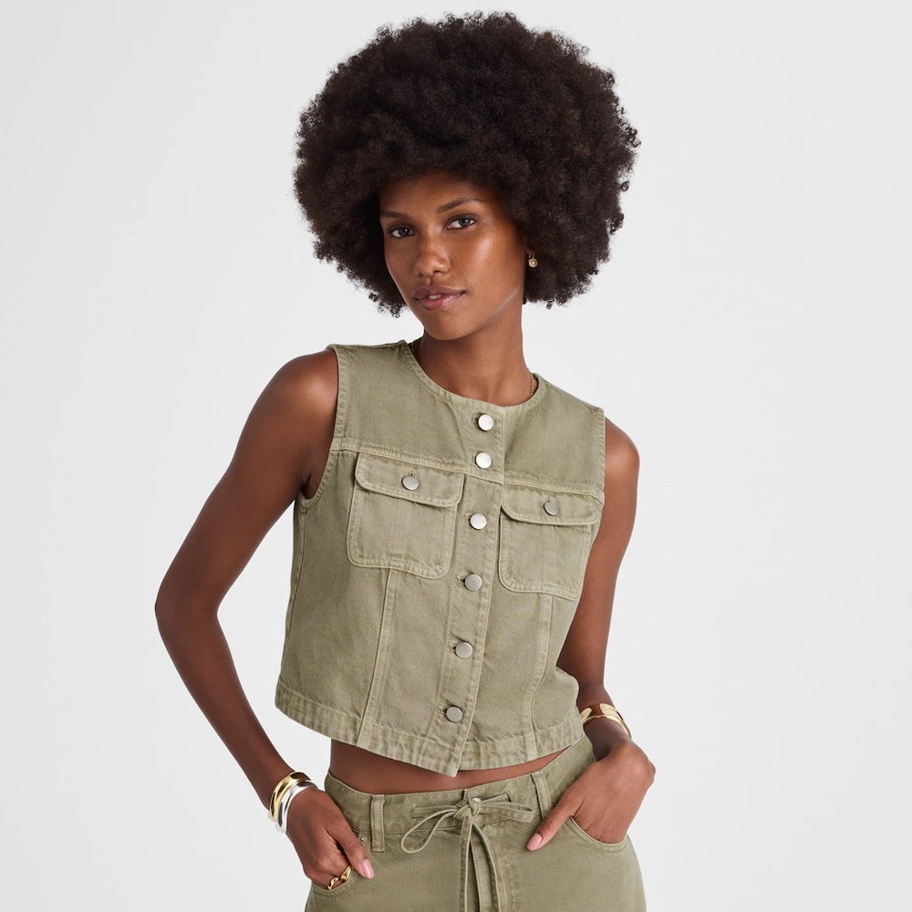 Madewell Cropped Denim Vest Airy Denim Collection in Green New with Tags